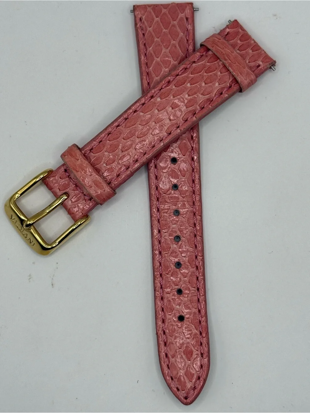 Invicta 16mm Pink Snake Skin Embossed Leather Watch Band Gold Tone Buckle
